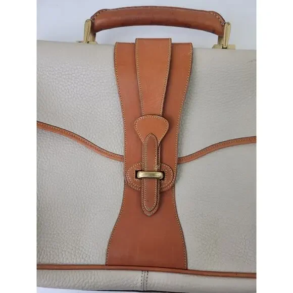 VTG Dooney & Bourke Large Equestrian Flap Bag Briefcase in Bone & British Tan - Picture 2 of 11